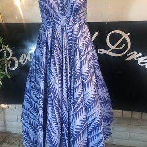 Blue Leaf Print Maxi Dress Womens Boho Sleeveless Vacation Resort Dress Plus 2x